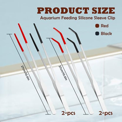 2 Pieces Stainless Steel 10.6" Reptile Feeding Tongs, Straight & Curved Long Tweezers for Aquarium with Silicone Tips, Lizard Feeding Tweezers Terrarium Feeder for Bearded Dragons