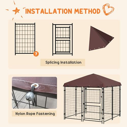 PawHut 4.6' x 4.6' x 5' Dog Kennel Outdoor with Waterproof Cover, Dog Playpen for Small and Medium-Sized Breeds, Chickens, Ducks, with Two Part Door Design, Brown