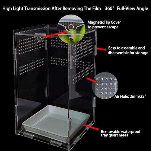 Acrylic Jumping Spider Enclosure,Reptile Enclosure,Bug Habitat, for Small Tree Dwelling Reptiles,Arboreal Tarantula Enclosure, Spider Terrarium Kit,Plastic Terrarium(4.7" X 4.7" X 8") - color: A3