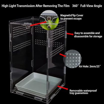 Acrylic Jumping Spider Enclosure,Reptile Enclosure,Bug Habitat, for Small Tree Dwelling Reptiles,Arboreal Tarantula Enclosure, Spider Terrarium Kit,Plastic Terrarium(4.7" X 4.7" X 8") - color: A3