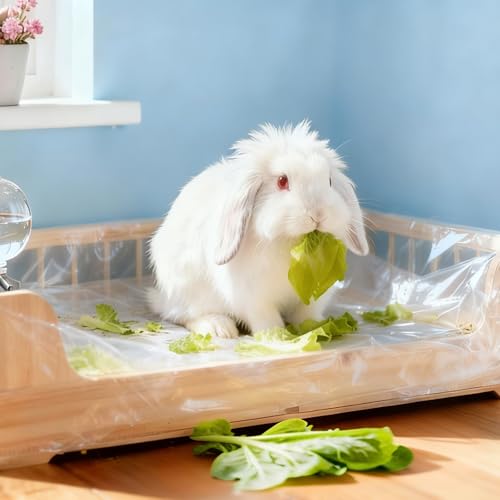 100 Pcs Rabbit Cage Liners, 37.5 x 27.5 in / 95 x 70 cm Disposable Plastic Films, Leak-Proof Cage Liners for Guinea Pig, Hamster, and Small Animals, Transparent