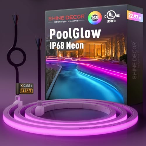 Shine Decor IP68 Waterproof LED Strip Light, 24V Pool Rated Submersible Silicone Neon, UL Listed Underwater Outdoor LED Rope Light for Pool Fountain Waterfall Bathtub, 16x16mm, RGB, 22.97FT - color: RGB (Red, Green, Blue), size: 7m/22.97ft