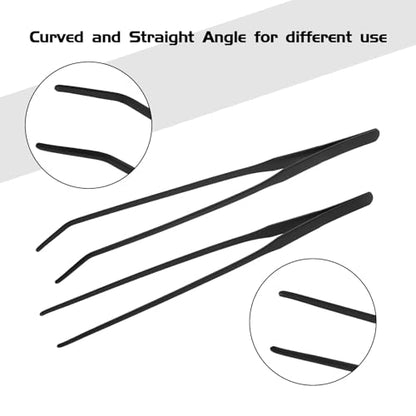 2 Pcs Extra Long Reptile Feeding Tongs, 10.6" Long Tweezers Straight and Curved Feed Tong Clamps Stainless Steel Terrarium Feeder Tool for Lizards Bearded Dragon Aquarium Snake Enclosure Tank