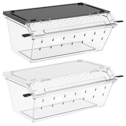 1 Clear Habitat Enclosure with Ventilation Holes, Easy-Clean Acrylic for Amphibians & Small Pets Snake Habitat Box - color: black