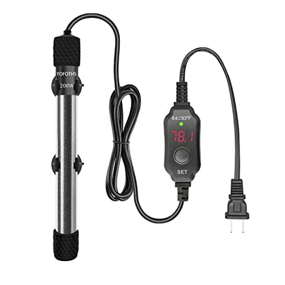 YOFOTHS Adjustable Mini Aquarium Heater 20-40 Gallons Submersible Small Fish Tank Heater 200W Digital Display Thermostat External Temperature Controller (200W) - size: 200W