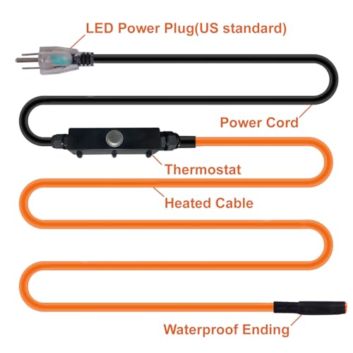 Cupohus Self-Regulating Heat Tape for Water Pipes 6FT, Waterproof Thermostat for Outdoor, Freeze Protection Heat Trace Cable for Metal, Plastic Home Pipes, Roof and RV, 110-120V