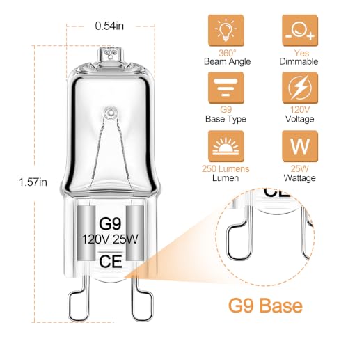 G9 25W Mini Halogen Bulb, 2 Pack, Day White Reptile Basking Light, Compact Long-Lasting Bulb for Reptile Terrariums