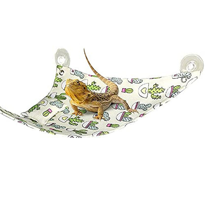 Bearded Dragon Hammock Swing Hanging Reptile Bed Lounger with Pillow Hooks & Suction for Lizards, Gecko, Lguana Reptiles(Beige)… - color: Beige