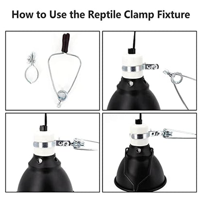 2 Sets Heat Lamp Clip Stand Fixture, 7.5 X 3.2 X 2.8in Adjustable Heat Proof Iron Reptile Dome Clamp Lamp Holder for Ceramic Bulbs Heater