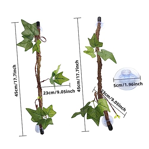 2pcs Bendable Reptile Jungle Vines with Suction Cups Durable Habitat Decor for Terrarium Artificial Leaves for Lizard Snake Gecko More Realistic Simulation Plants