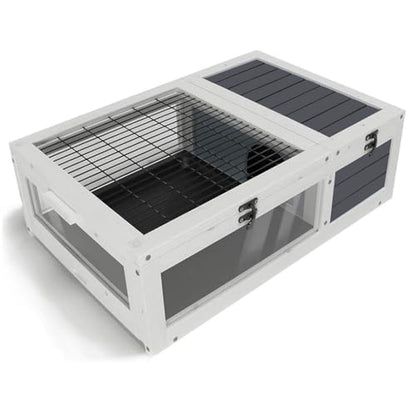 39.5" Tortoise Habitat,Large Wooden Indoor Tortoise House with 2 Removable Waterproof Tray, Indoor & Outdoor Reptile Enclosure Habitat Reptile Cage for Small Animals