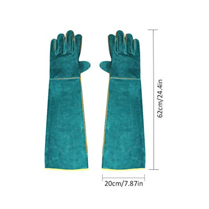 JTLB Animal Handling Gloves Bite Protection Gloves Pet Grasping Long Leather Protective with Breathable Sweat Absorbent Cowhide for Garden Cutting Veterinary Animal (Dark Green)