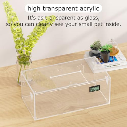 Acrylic Tarantula Enclosure, Reptile Terrarium Breeding Tank w/Temperature Hygrometer,Habitat Reptiles Feeding Box Isopod Terrarium Cage for Insect Lizard Home Office (Reptile-Tank-L(No Tray)) - size: Reptile-Tank-L(No Tray)
