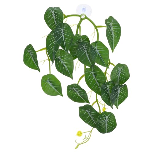 Hemoton Artificial Reptile Plants for Terrarium, Fake Vine Leaf Hanging Décor with Suction Cup, Turtle and Lizard Habitat Decoration for Reptile Tank Accessories