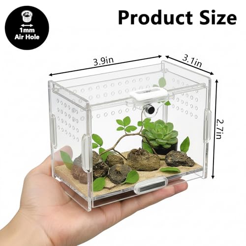 Acrylic Jumping Spider Enclosure - Multi-Purpose Reptile & Insect Habitat Cage with Ventilation for Jumping Spiders,Arboreal Tarantula, Scorpion, Lizard, Snake, Gecko, Snail & Isopod(3.9x3.1x2.7'')