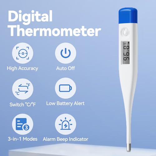 Berrcom Digital Thermometer for Adults, Kids, and Babies, Oral Rectal Underarm Medical Thermometer with Fever Alarm and C/F Switchable - size: DT-007