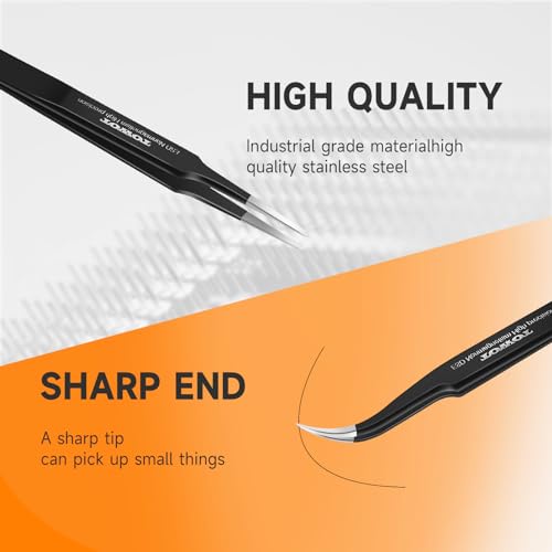 TOWOT Precision Tweezers, Pointed Tweezers for Electronics, Anti-static Stainless Steel Long Tweezers for Crafts, Soldering, Welding, and Jewelry Making Industrial Tweezers - style: Fine Tip Straight LONG(140mm)