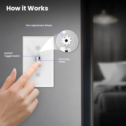 Feit Electric Toggle Dimmer with Light Switch for Dimmable LED Light Bulbs, Single Pole or 3-Way, Wall Plate and Wire Nut Installation Included, DIM/Toggle/2, 2 Pack - style: TOGGLE DIMMER