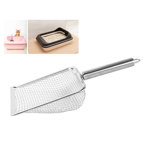 Cat Litter Scoop Stainless Steel, Rustproof Shovel with Hook, Easy to Clean and Hang - Durable Material, Fine Holes for Efficient Waste Removal, Ideal for Cats and Reptiles