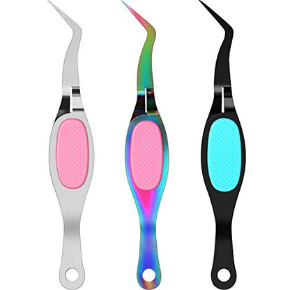 Mudder 3 Pcs Reverse Tweezers Craft Crossing Lock Tweezers Reverse Grip Precision Curved Bent Straight Fine Tip for Craft Jewelry Beading Electronic Laboratory Work(Curved Tip) - style: Curved Tip