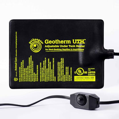 Galápagos (05701) Geotherm® Adjustable Under Tank Heater - Heating Pad for Reptiles, Amphibians & Terrariums, 8″ x 6″ 8W, Black
