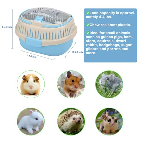 Hamster Carrier Guinea Pig Carrier 13 X 11 X 8 In Portable Hamster Travel Cage with Ventilation Holes Outdoor Small Animal Carrier for Rat Gerbils Rabbit Hedgehog Squirrel Mouse Sugar Glider - color: Blue