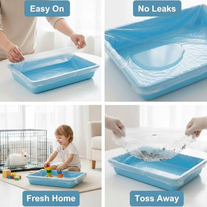50 Pcs Disposable Pet Tray Liners, Waterproof Cage Waste Pan Bags with Elastic Opening, Easy Clean Up for Small Animals, Rabbit, Cat, Dog, Bird Litter Boxes, Fits 13.8 x 9.8 in Trays