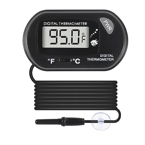 Digital Aquarium Thermometer with LCD Display - Water-Resistant Sensor Probe and Suction Cup for Fish and Reptile Tanks (Fahrenheit/Celsius)