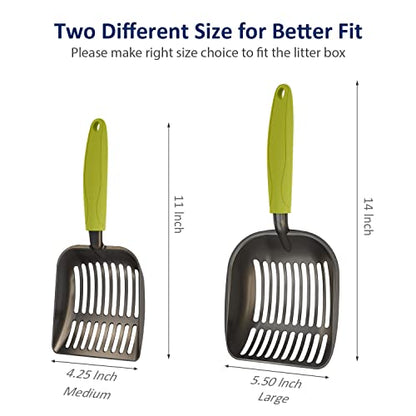WePet Cat Litter Scoop, Non-Stick Plated Aluminum Alloy Sifter, Kitty Durable Metal Scooper, Deep Shovel, Long Handle, Kitten Pooper Lifter, Size Medium, Coated Black Body with Green Handle - color: #03 Green, size: Medium