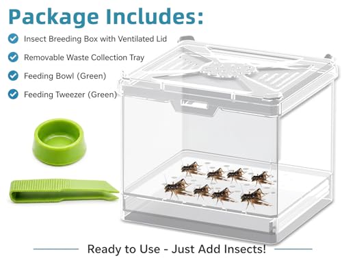 Cricket Keeper – Stackable Insect Habitat for Crickets, Dubia Roaches, Mealworms, Transparent Ventilated Cage, Easy Clean Critter Keeper for Reptiles, Lizards, Snakes, Live Feeder Insect Container