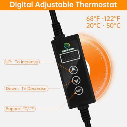Reptile Heat Pad with Digital Thermostat, Under Tank Terrrarium Heat Mat 16W 8 * 12 Inch, Temperature Controller Heating Pad for Reptile, Turtles, Lizards, Snake, Hermit Crab, Frogs - size: Digital 16W