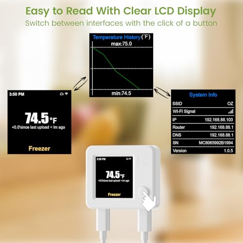 MOCREO WiFi Refrigerator Thermometer with Freezer Alarm, Digital Temperature Sensor with App & Email Alert, 2 Years Free Data Export, Remote Monitor for Fridge, Fish Tank - style: White (1-Pack)