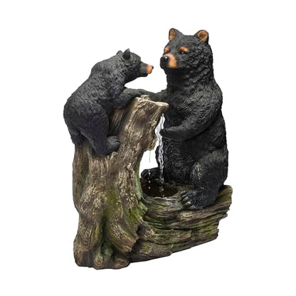 Alpine Corporation USA1132 Indoor/Outdoor Floor Bear and Cub on Log Fountain, Playful Bear and Cub Garden Fountain 26", Black - style: 26" H - Bear and Cub