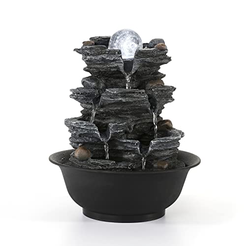 Dyna-Living Tabletop Water Fountain Indoor Waterfalls Fountains with White LED Light Decorative Feng Shui Tabletop Fountain with Quiet Pump and Spinning Ball, Desktop Waterfall Fountain for Home Decor - color: Style 7