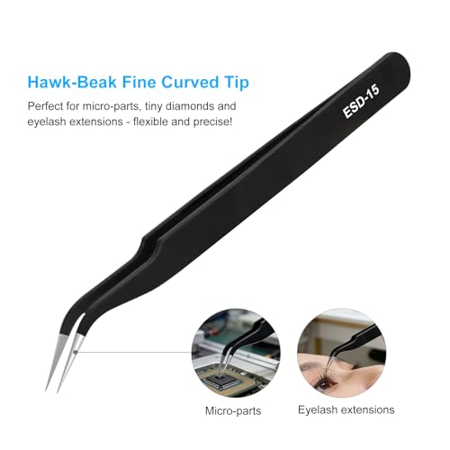 3PCS Precision Tweezers Set, Upgraded ESD high-end anti-static for Craft, Electronics, Soldering, Laboratory Work, Soldering, Model, Eyelash Extensions, Nail stickers, Jewelry-Making