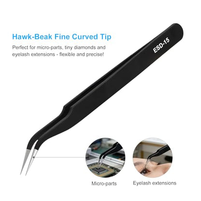 3PCS Precision Tweezers Set, Upgraded ESD high-end anti-static for Craft, Electronics, Soldering, Laboratory Work, Soldering, Model, Eyelash Extensions, Nail stickers, Jewelry-Making