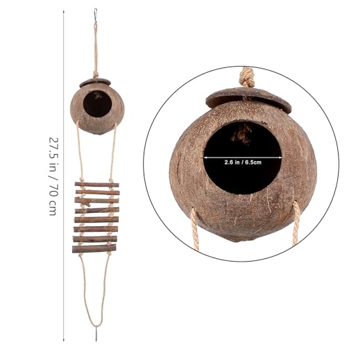 Homoyoyo Crested Gecko Coconut Hide with Ladder, Natural Reptile Hideout and Lizard Shelter Hanging Reptile Hideout Coconut Shell Hut for Lizard Tank Accessories, Terrarium Cave for Leopard Gecko