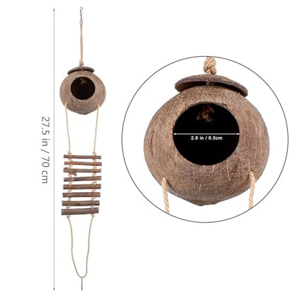 Homoyoyo Crested Gecko Coconut Hide with Ladder, Natural Reptile Hideout and Lizard Shelter Hanging Reptile Hideout Coconut Shell Hut for Lizard Tank Accessories, Terrarium Cave for Leopard Gecko