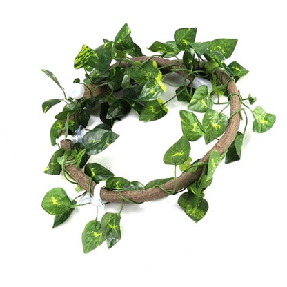 JTLB Reptile Vine, Rattan Vine with Suction Cups, Flexible Vine for Lizards, Chameleons, Geckos, 3D Habitat Decoration and Landscaping (Rattan + Green Radish Leaves) - size: Rattan + grüne Rettichblätter