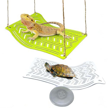 2PCS Reptile Hammock & Basking Platform with Suction Cups,Turtle Dock,Reptile Hammocks Climbing Lounger Tank Accessories for Lizards Frog Gecko Snakes Amphibian