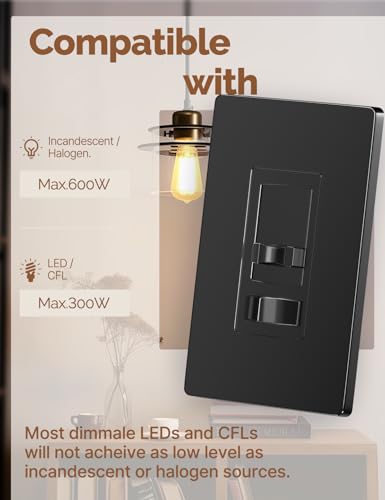 MOES Black Dimmer Light Switches 4 Pack, 3 Way & Single Pole Dimmable Switch for LED,CFL,Incandescent,Halogen, 600Watt Max, ON/Off Switch with Dimming Slide, No Neutral Wire Required - color: Black, size: 4 Pack