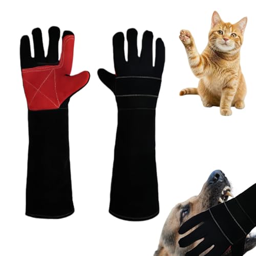 Bite Proof Animal Handling Gloves, Reinforced Leather Anti-Scratch Safety Gauntlets for Dogs Cats Reptiles Wildlife, Extra Long Forearm Protection for Grooming Bathing Training - color: Black, size: 17.7inch