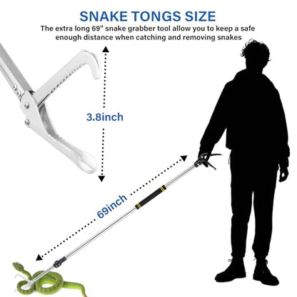 Snake Catcher Grabber, 69" Snake Grabber Tool for Rattlesnake Heavy Duty Professional Reptile Tongs Extra Long with Wide Jaw Handling Tool Stainless Steel Tube Sponge Handle