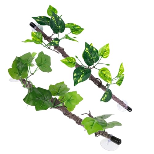 Abaodam 2pcs Reptile Climbing Vines with Suction Cups Artificial Flexible Green Plastic Branches Decorative Low Maintenance Terrarium Plants for Lizards and Geckos