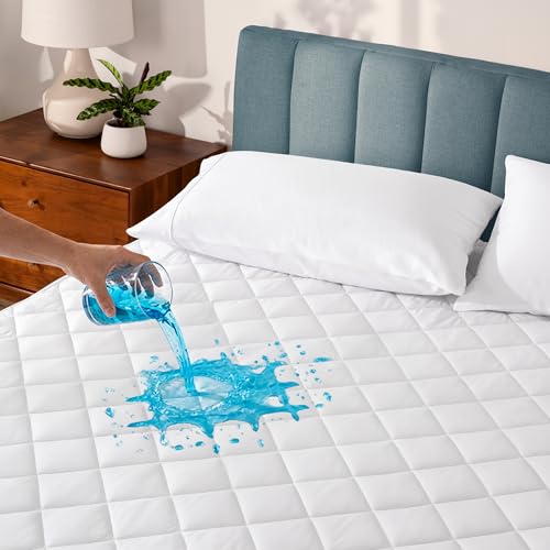 Bare Home Waterproof Quilted Mattress Protector (Queen) - Cooling Mattress Pad - Protects Against Spills - Easily Washable - Elastic Fitted Mattress Cover - Stretch-to-Fit up to 15 Inches Deep (Queen) - color: White, size: Queen (Mattress Pad)
