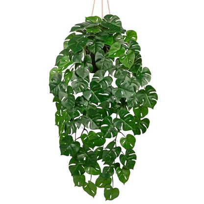 Large Fake Hanging Plants in Pot with Hook, 37" Artificial Hanging Monstera Leaves Vines Plants, Fake Potted Greenery Plant for Room Wall Living Room Bathroom Kitchen, Faux Ivy Houseplants for Shelf - color: # Monstera