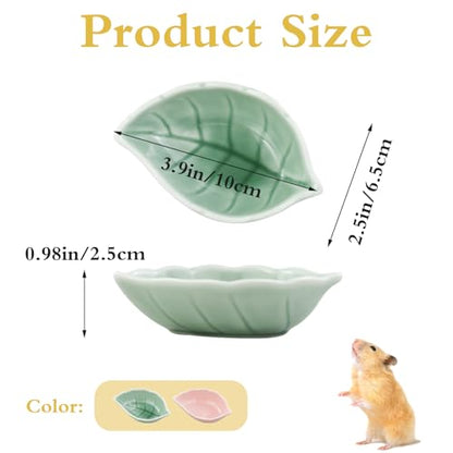 Small Ceramic Bowls, Leaf-Shaped Hamster Food and Water Bowl for Hamsters Guinea Pigs Reptile Hermit Crab and Birds, Easy to Clean & Anti-Bite (Pink) - color: Pink