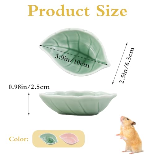 Small Ceramic Bowls, Leaf-Shaped Hamster Food and Water Bowl for Hamsters Guinea Pigs Reptile Hermit Crab and Birds, Easy to Clean & Anti-Bite (Green) - color: Green