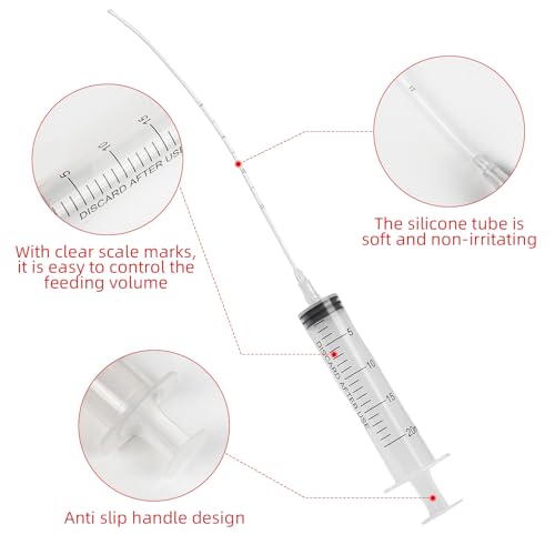 Baby Bird Feeding Syringes, Parrot Hand Syringe Feeder with Soft Tubes, Syringes with 5.94” Tube for Cat Dog Small Animals, Plastic Syringe for Milk Water Liquid Food, Reusable(10ml+10ml+20ml+60ml)