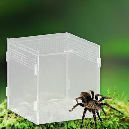 Reptile Breeding Box Terrarium Habitat Tank Transparent Acrylic Enclosure with Ventilation Holes for Snakes Frogs Turtles Geckos Small Animals- 15x15x15cm